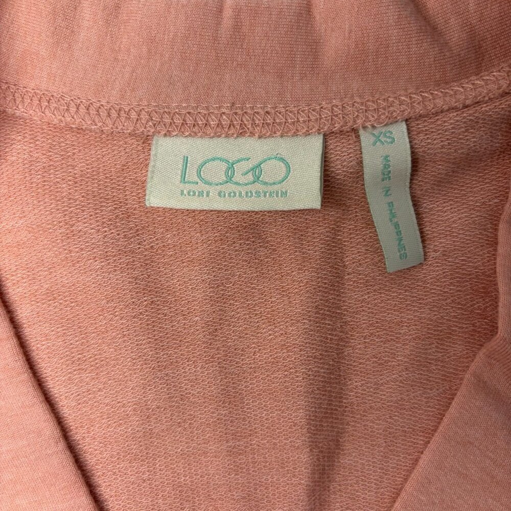 LOGO by Lori Goldstein Sz XS Snap Up Cardigan Flared Peach Pockets Long Sleeve - Picture 2 of 3